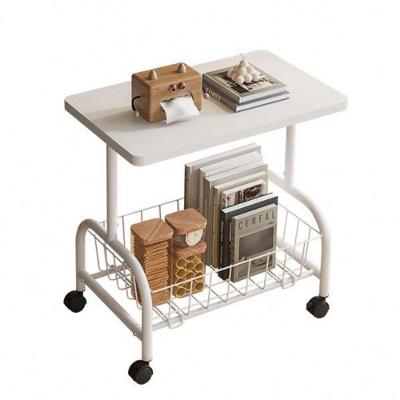 Mesa Lateral Multiuso Carrinho Auxiliar Retangular Tampo MDF Base Aço Branco