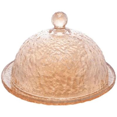Queijeira Martelados Âmbar 14x10cm em Vidro com Design Trabalhado para Queijos e Aperitivos Laranja