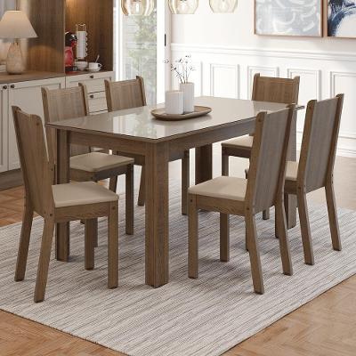 Conjunto Sala De Jantar Dolce Mesa Tampo De Madeira 6 Cadeiras Madesa Rustic/crema/sintético Bege