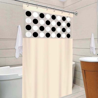 Cortina Box Banheiro Com Visor Estampado Bolinhas Antimofo Impermeavel Bege Vida Pratika