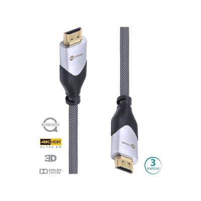 Cabo HDMI H20B-3 2.0 4K com Ethernet Blindado em Nylon 3M Preto Vinik