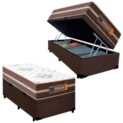Cama Box Baú Solteiro Sintético + Colchão Molas Ensacadas Texas Prime Colchões 88cm - Suporta Até 120 Kg Por Pessoa