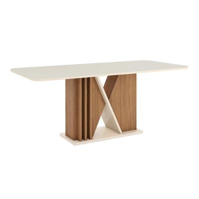 Mesa De Jantar Valine 08 Lugares 200cm X 90cm Com Vidro Sc142 Nature Off White - Henn