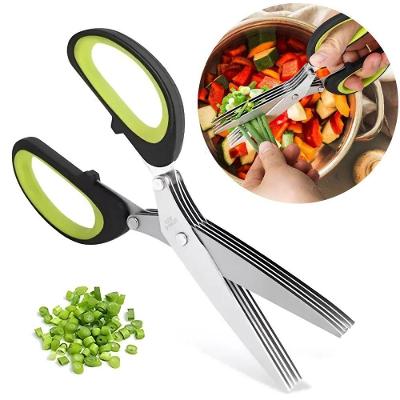 Tesoura 5 Laminas Corta Tempero Ervas Inox Cozinha - Corte Rápido De Temperos E Ervas