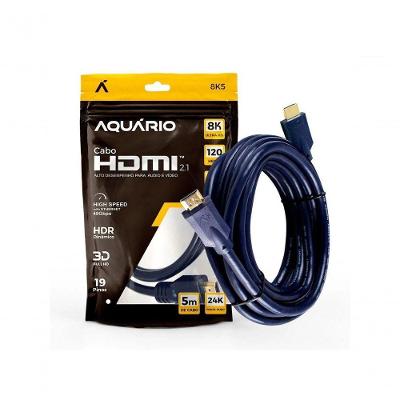 Cabo HDMI 8K5 2.1 5M com Resolução 8K 120HZ e Largura de Banda 48GBPS Aquário