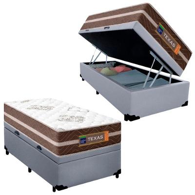 Cama Box Baú Solteiro Sintético + Colchão Molas Ensacadas Texas Prime Colchões 88x188x67cm Cinza