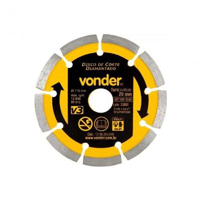 Disco de Corte Diamantado V3 110MM Furo 20MM Segmentado para Uso a Seco com Bucha de Redução Vonder
