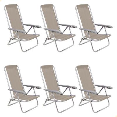 Kit 06 Cadeiras De Praia Reclin. Tramontina Bali Baixa Alumínio C/ Assento Camurça 92900105