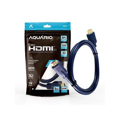 Cabo HDMI 2.1 8K1 com Resolução 8K 7680X4320P a 120HZ Preto Aquário