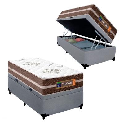 Cama Box Baú Solteiro Suede + Colchão Molas Ensacadas Texas Prime Colchões 88cm - Suporta Até 120 Kg Por Pessoa Cinza
