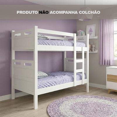 Beliche Jaspe Com Escada E Grade De Proteção Lateral Para Quarto Infantil Juvenil - Branca