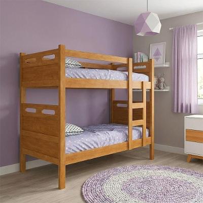 Cama Beliche Jaspe Escada Lateral Com Grade Segurança Com Colchões D33 Quarto Infantil - Nature