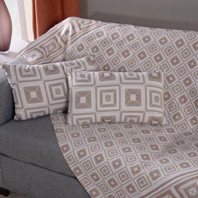 Kit Xale para Sofá Marrocos com Almofadas Cheias em Tecido Jacquard Dupla Face Bege