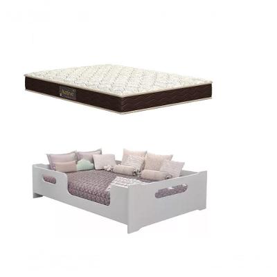 Cama Casal Montessoriana Infantil Encanto com Grade de Proteção 100% MDF Branco com Colchão