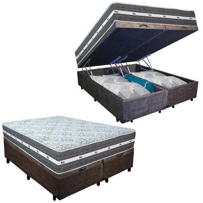 Cama Box Baú Casal Bipartido Suede + Colchão Anjos Black Graphite Molas Ensacadas 138cm Suporta Até 120 Kg Por Pessoa Co