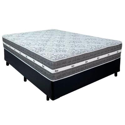 Cama Box Casal Sintético + Colchão Anjos Black Graphite Molas Ensacadas 138x188x64cm Cor:preto
