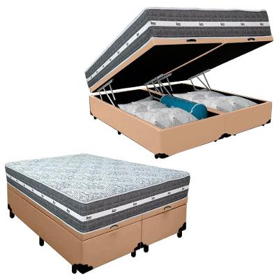 Cama Box Baú Casal Bipartido Sintético + Colchão Anjos Black Graphite Molas Ensacadas 138cm Suporta Até 120kg Por Pessoa
