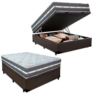 Cama Box Baú Casal Sintético + Colchão Anjos Black Graphite Molas Ensacadas 138x188x64cm Cor:marrom