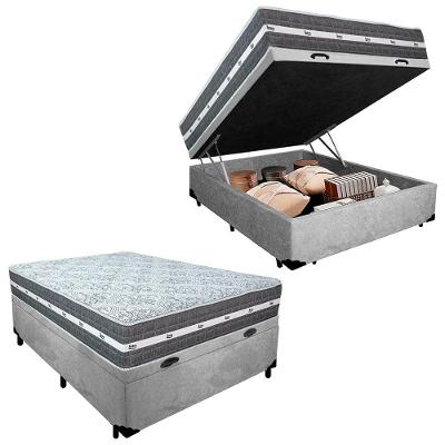 Cama Box Baú Casal Suede + Colchão Anjos Black Graphite Molas Ensacadas 138cm Suporta Até 120 Kg Por Pessoa Cor:cinza