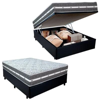 Cama Box Baú Casal Sintético + Colchão Anjos Black Graphite Molas Ensacadas 138cm Suporta Até 120 Kg Por Pessoa Cor:pret
