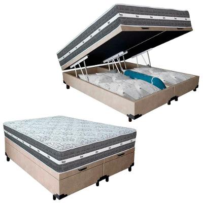 Cama Box Baú Casal Bipartido Suede + Colchão Anjos Black Graphite Molas Ensacadas 138cm Suporta Até 120 Kg Por Pessoa Co
