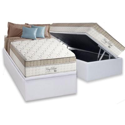 Cama Box com Baú Solteiro Cama Box Baú CRC + Colchão Molas Ensacadas Euro Pillow Branco Bege Anjos