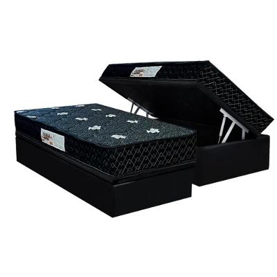Cama Box Baú Solteiro CRC Suede Black + Colchão Ortopédico D65 Anatômico Sofistic Prata