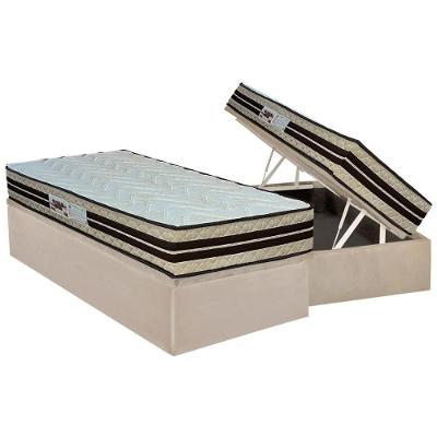 Cama Box Baú Solteiro Crc Suede Bege com Colchão Ortopédico D65 Confort New Colchão Paropas