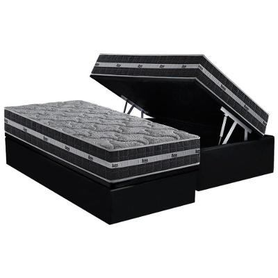 Cama Box com Baú Solteiro Molas Ensacadas Black Graphite Courino Preto Anjos