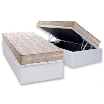 Cama Box com Baú Solteiro CRC Corano Branco com Colchão Ortopédico Master Bege Colchão Paropas