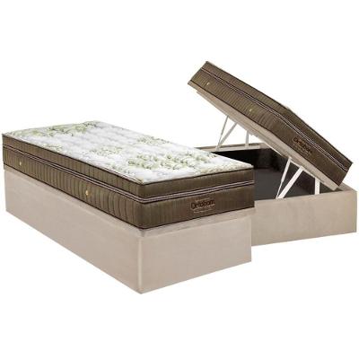 Cama Box com Baú Solteiro Suede Clean Molas Ensacadas Ultra Gel Bege Ortobom