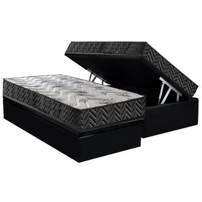 Cama Box Baú Solteiro Crc Suede Preto com Colchão Espuma D45 Pasquale Wave Black Colchão Paropas