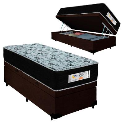 Cama Box Baú Solteiro Sonnolux com Colchão Molas Ensacadas Suede Marrom Sereneprime