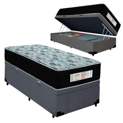 Cama Box com Baú Solteiro Sonnolux Colchão Molas Ensacadas Suede Cinza Sereneprime
