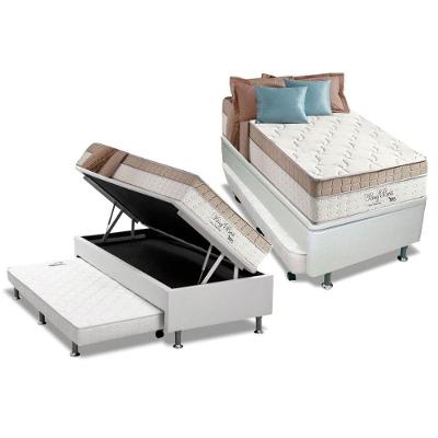 Cama Box com Baú Solteiro Molas Superlastic King Best Pillow Top Bonnel Branco e Bege Anjos