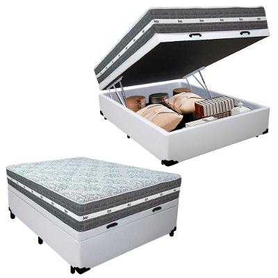 Cama Box Baú Casal Sintético + Colchão Anjos Black Graphite Molas Ensacadas 138cm Suporta Até 120 Kg Por Pessoa Cor:bran