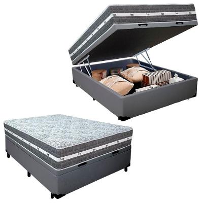 Cama Box Baú Casal Sintético + Colchão Anjos Black Graphite Molas Ensacadas 138cm Suporta Até 120 Kg Por Pessoa Cor:cinz