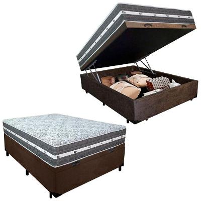 Cama Box Baú Casal Suede + Colchão Anjos Black Graphite Molas Ensacadas 138cm Suporta Até 120 Kg Por Pessoa Cor:marrom