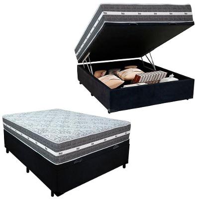 Cama Box Baú Casal Suede + Colchão Anjos Black Graphite Molas Ensacadas 138cm Suporta Até 120 Kg Por Pessoa Cor:preto