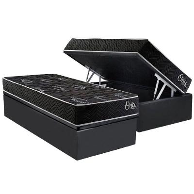 Cama Box Baú Solteiro Onix com Colchão Ortopédico Pillow Top Cinza Kappesberg