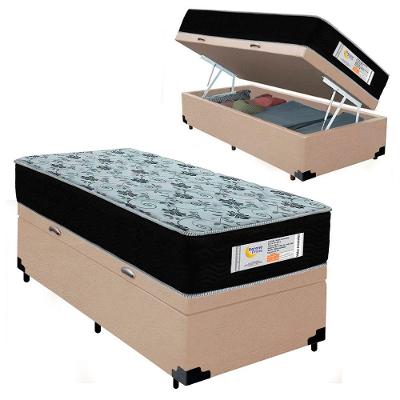 Cama Box Baú Solteiro Sonnolux com Colchão Molas Ensacadas Suede Bege Sereneprime