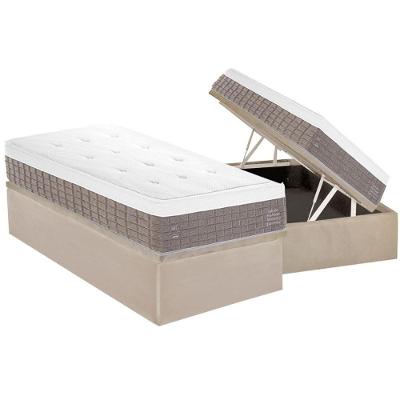 Cama Box Baú Solteiro C1784 Pillow Top Molas Bonnel Suede Bege Kit Completo Herval