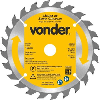 Lâmina de Serra Circular 165mm X 20mm 24 Dentes para Madeira Metal Duro Vídea Vonder