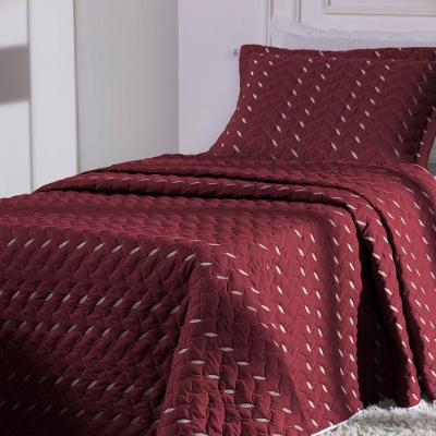 Cobre Leito Solteiro Heitor Hipercal 400 Fios Bordado 2 Peças Vermelho Marsala MR Enxovais