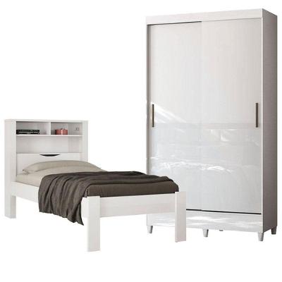 Cama Soleiro Invicta Com Guarda Roupa Fit 2 Portas Branco Brilho - Santos Andirá