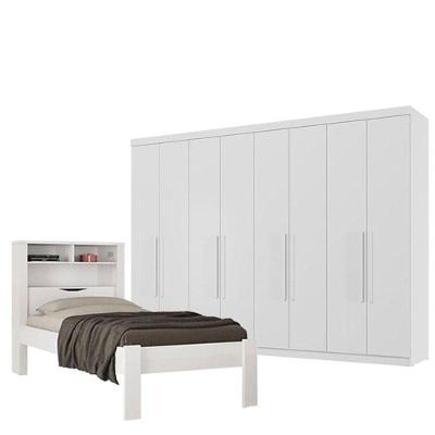 Cama Solteiro Invicta Com Guarda Roupa Master 8 Portas 4 Gavetas Brando Brilho - Santos Andirá