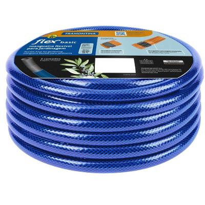 Mangueira Flexível Para Jardim Tramontina 25 Metros Pvc 3 Camadas Azul Com Esguicho Regulável