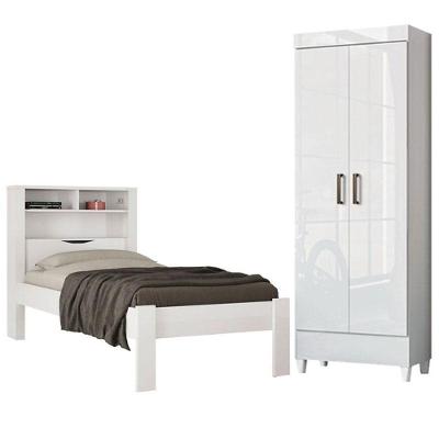 Cama Solteiro Com Gavetas Invicta Com Multiuso Fit Branco Brilho - Santos Andirá