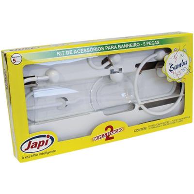 Kit de Acessórios para Banheiro Samba JKSB 5 Peças Branco em Plásticos de Engenharia PS e Alumínio