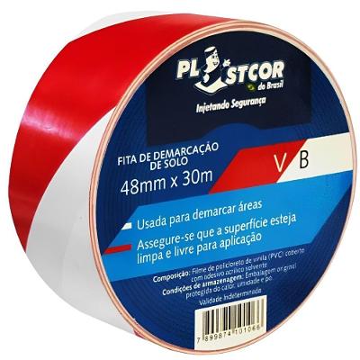 Fita de Demarcação 700.01528 em PVC Adesivo 48mmx30 Metros Vermelho-branco Plastcor do Brasil